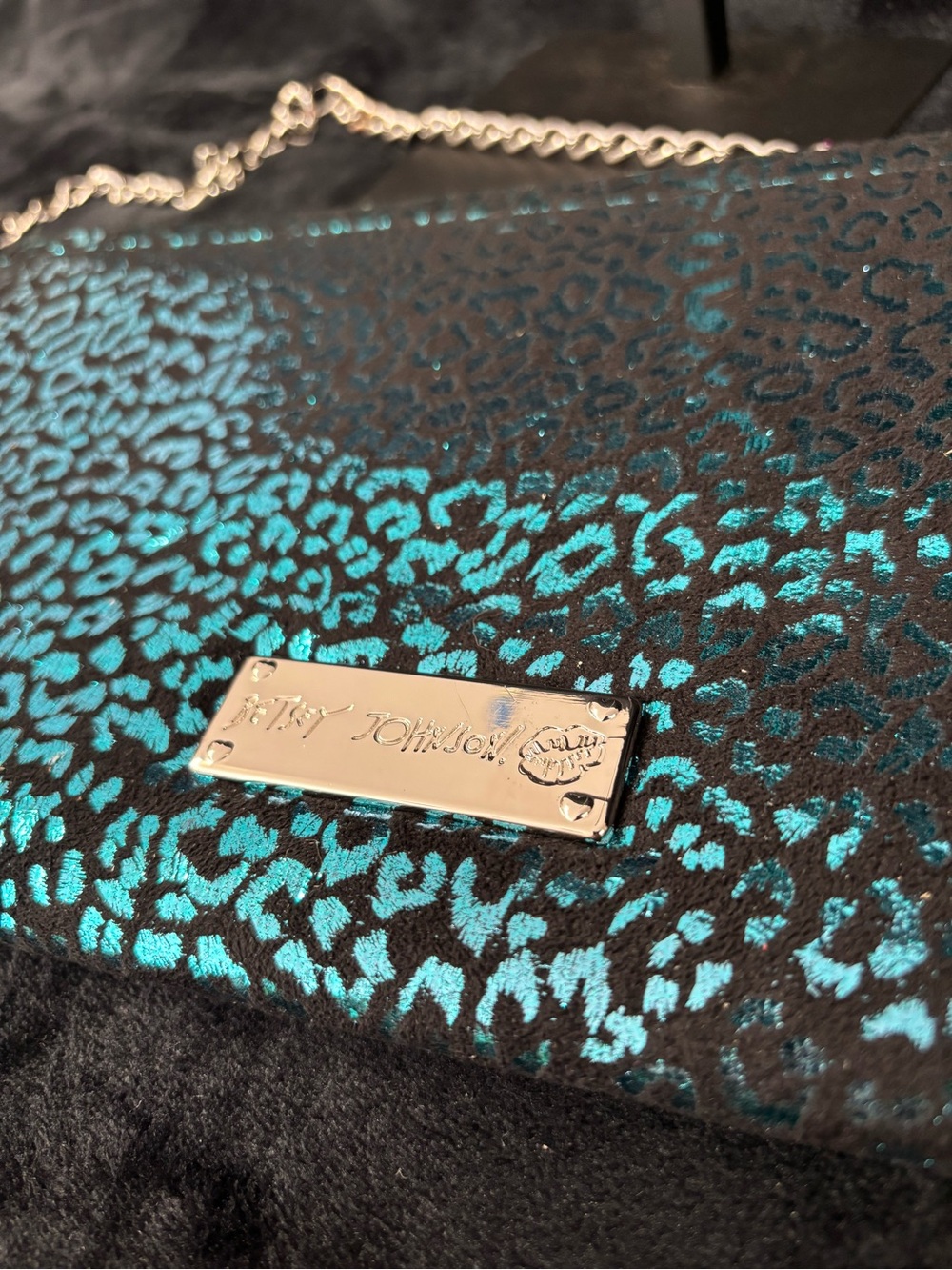 NWT Betsey Johnson Pyramid Safari Blue Leopard Y2K Large Clutch - Picture 11 of 14